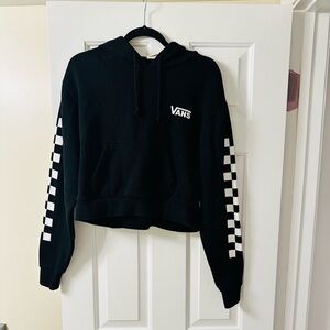 VANS • Black Cropped Hoodie w/ Checkered Sleeves